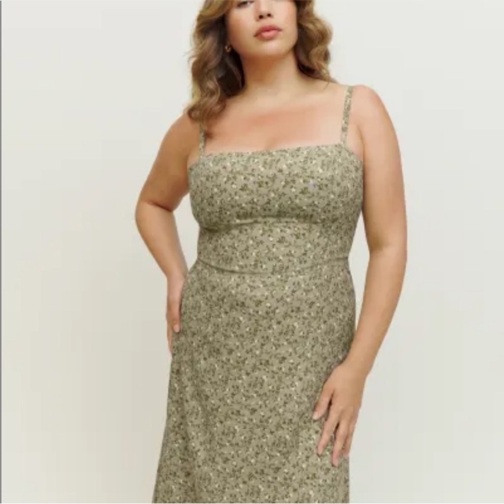 Reformation Afternoon Dress In Juniper Green Floral Midi Size 8 - Picture 3 of 8